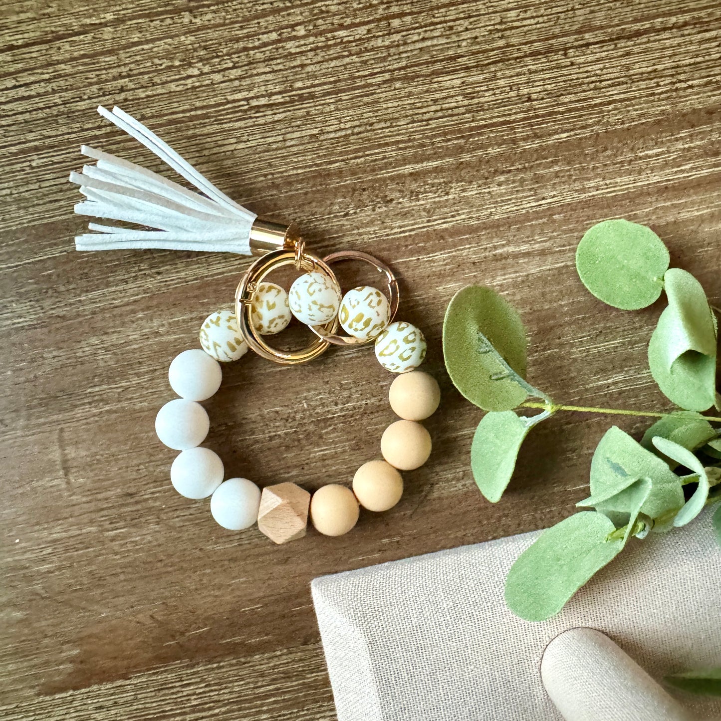 Keychain Wristlet - Tan Snow Leopard