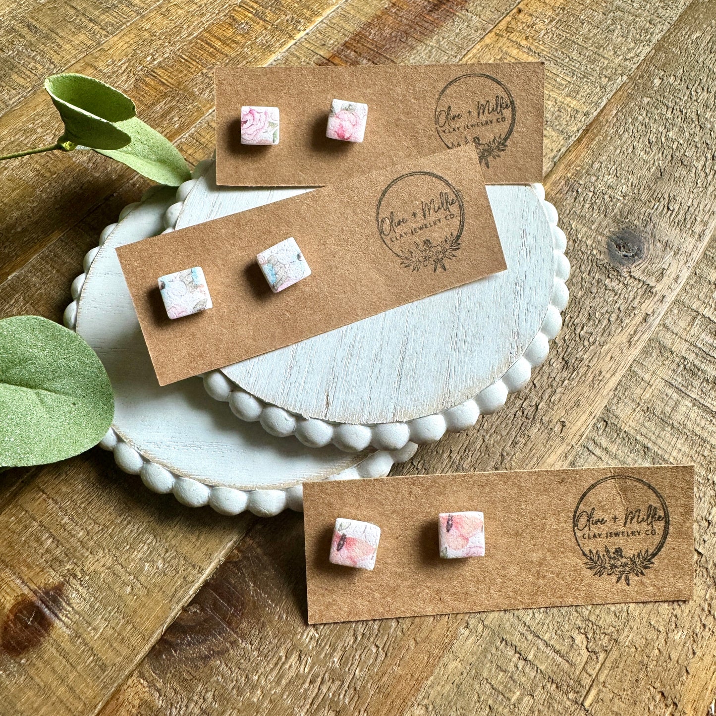Square Floral Studs