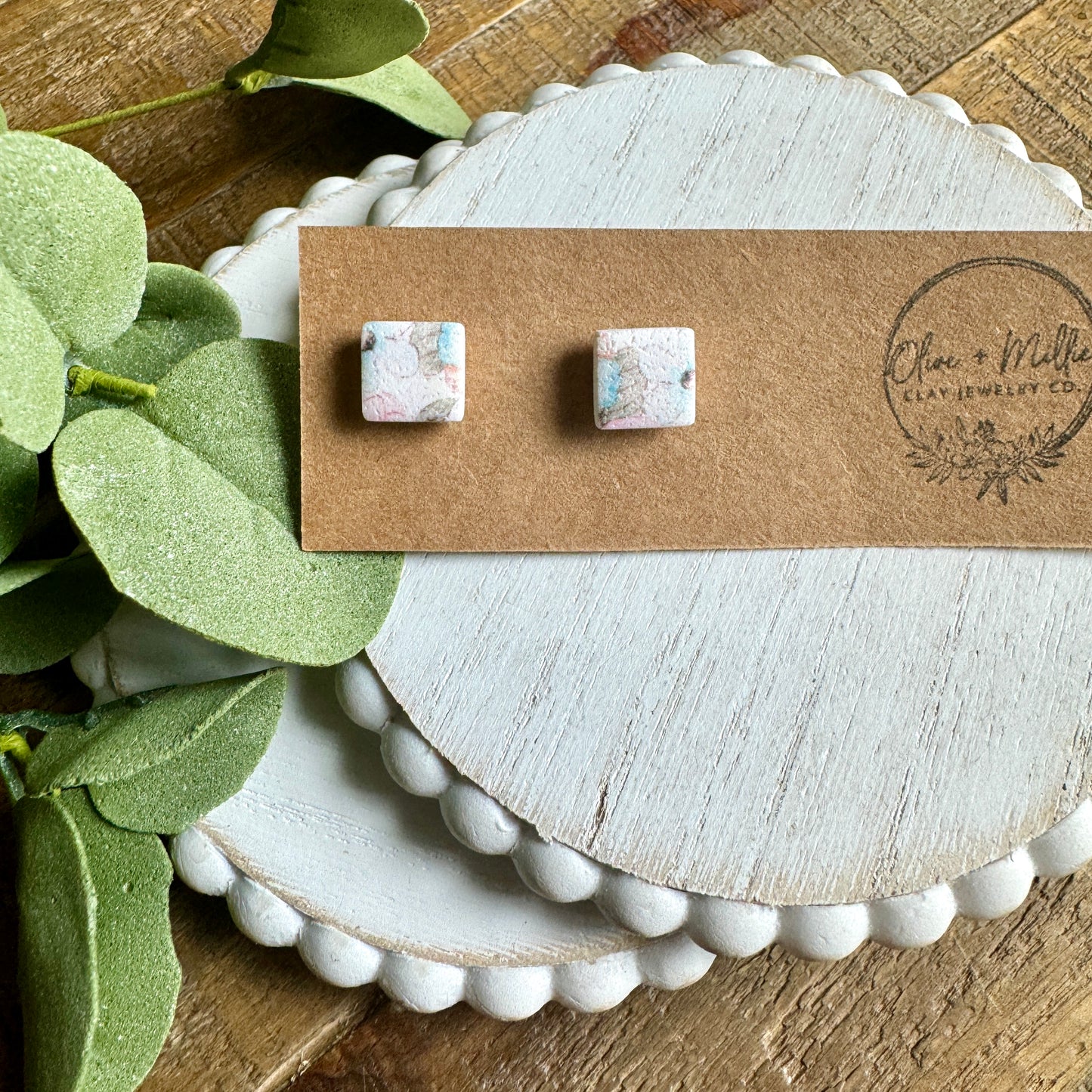 Square Floral Studs