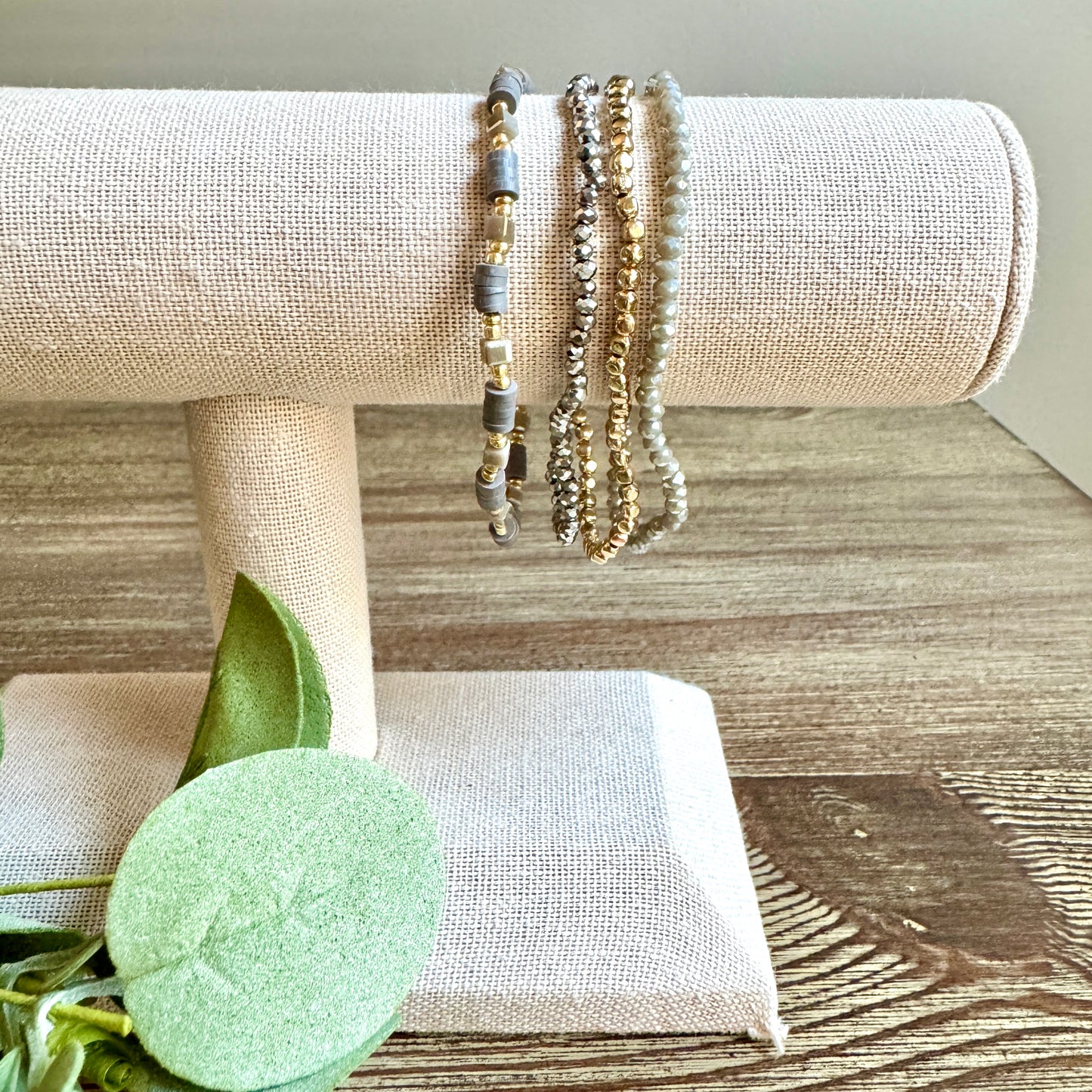 Assorted Bead Stretch Bracelet - Gray