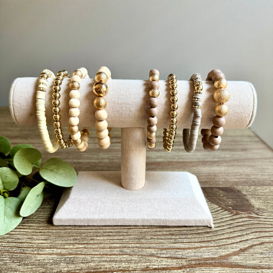 Large Metallic Beaded Bracelet Set - Multiple Colors