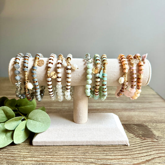 Multi Charm Beaded Bracelet Set - Multiple colors