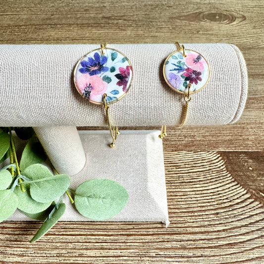 Bracelet - Clay Round Pendant Purple Bouquet