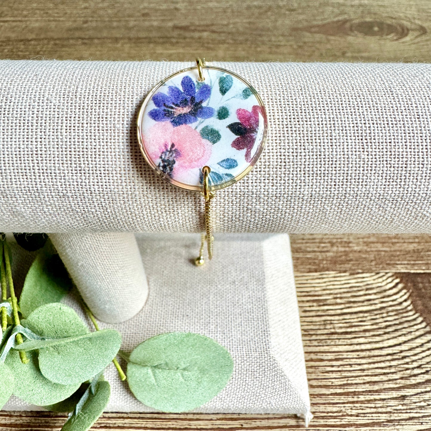 Bracelet - Clay Round Pendant Purple Bouquet