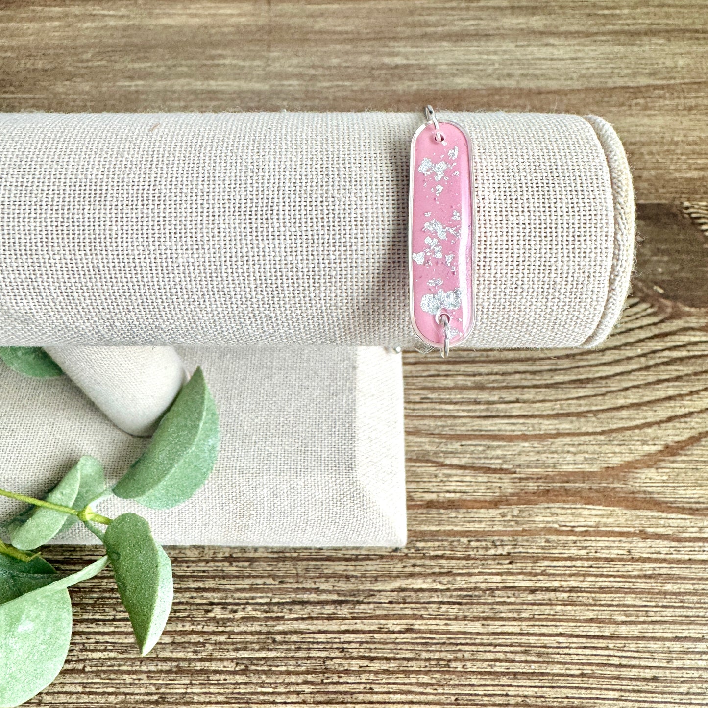 Bracelet - Clay Pendant Silver Leaf