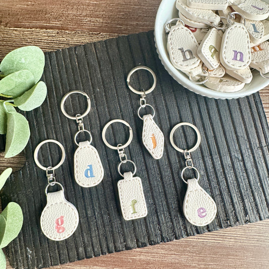 Initial Keychain - Ivory Leather