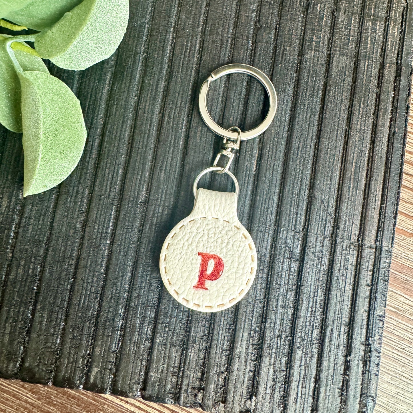 Initial Keychain - Ivory Leather