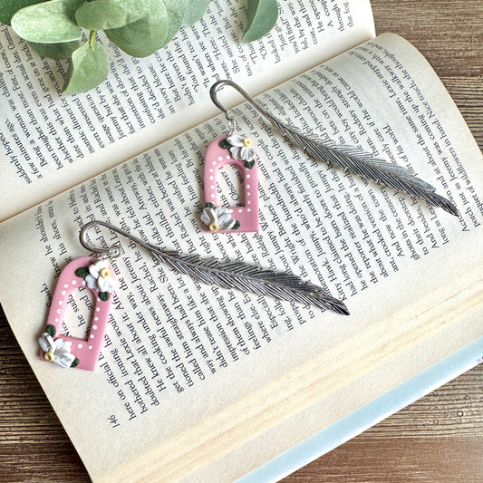 Bookmarks - Silver Feather with Pink Window