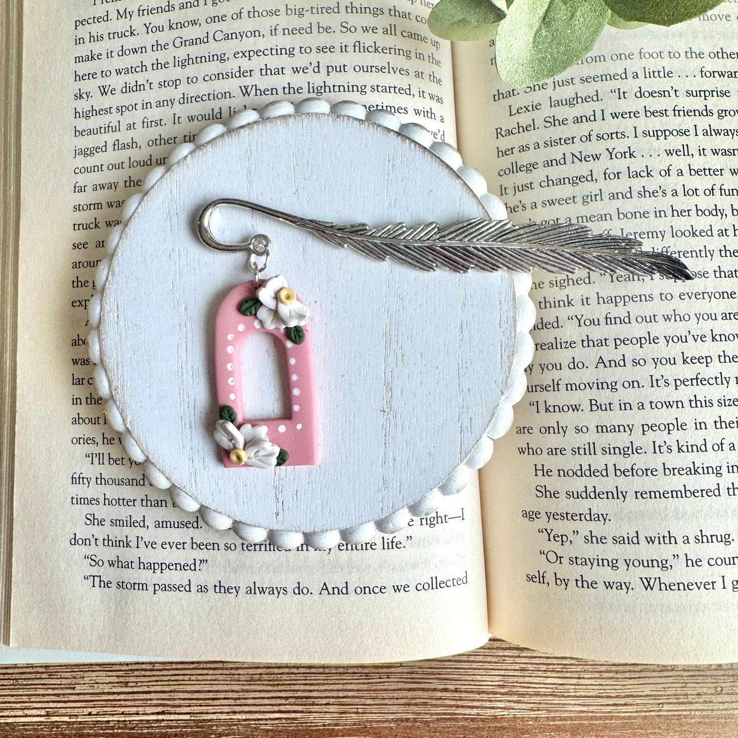 Bookmarks - Silver Feather with Pink Window