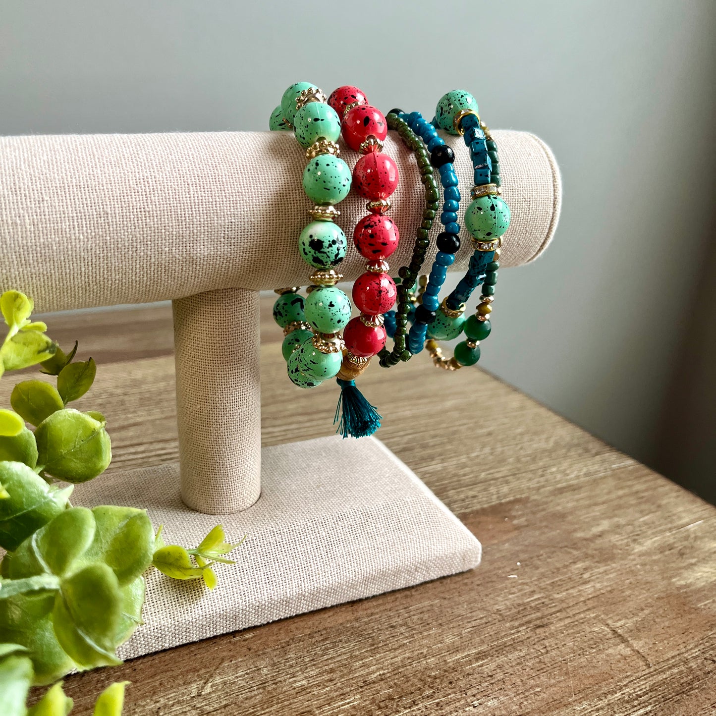 Bracelet Assorted Ball Beaded Stretch Set - Multi