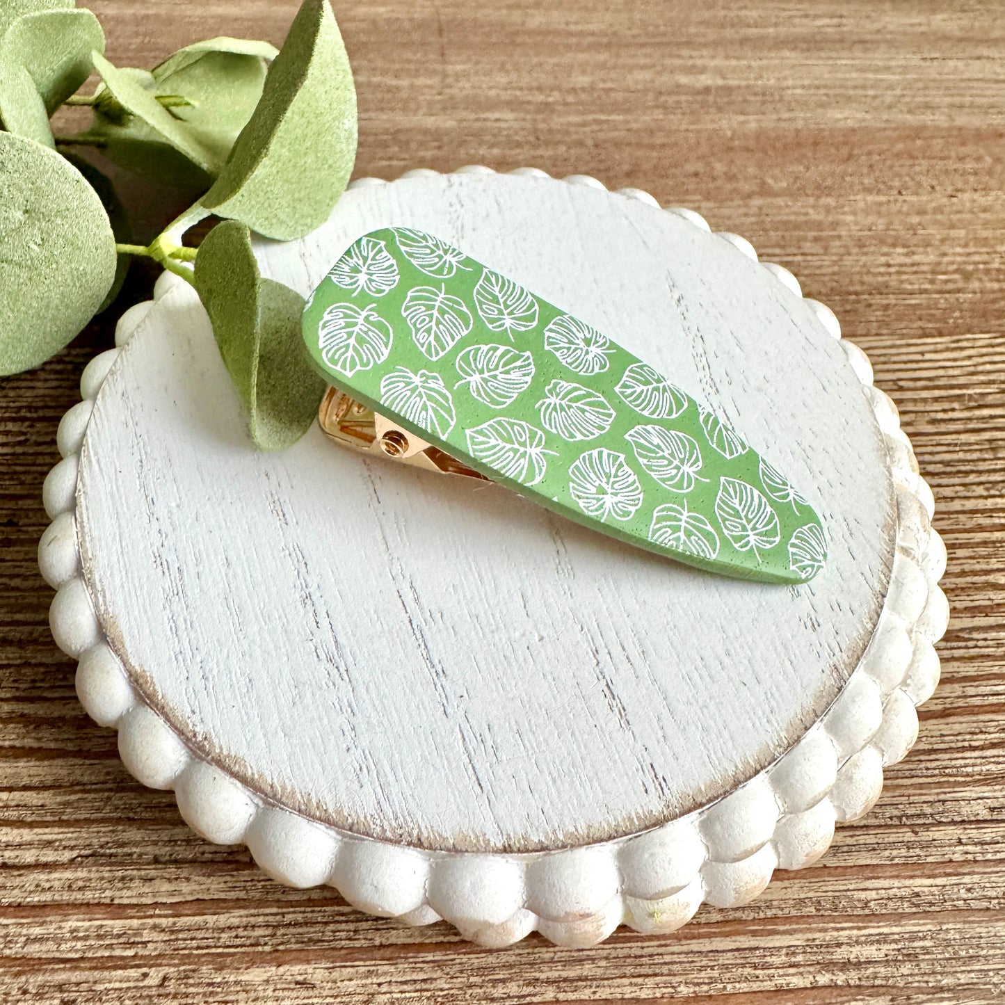 Barrette - Dagger Green Monstera Leaves