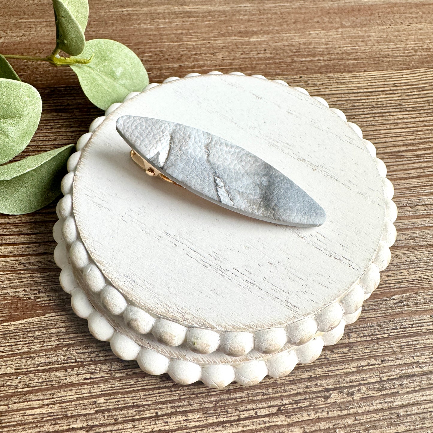 Barrette - Oval Marble Leather