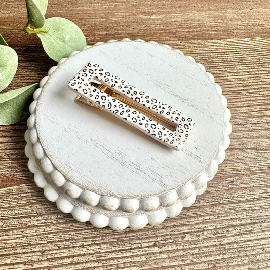 Barrette - Open Rectangular Ivory Cheetah
