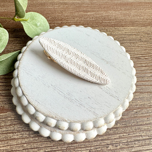 Barrette - Oval White Herringbone