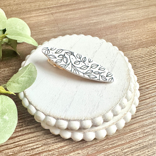 Barrette - Oval Black and White Leaf
