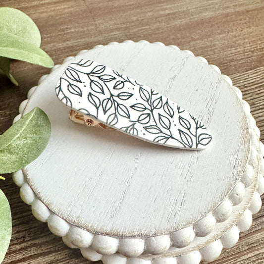 Barrette - Dagger Black and White Leaf