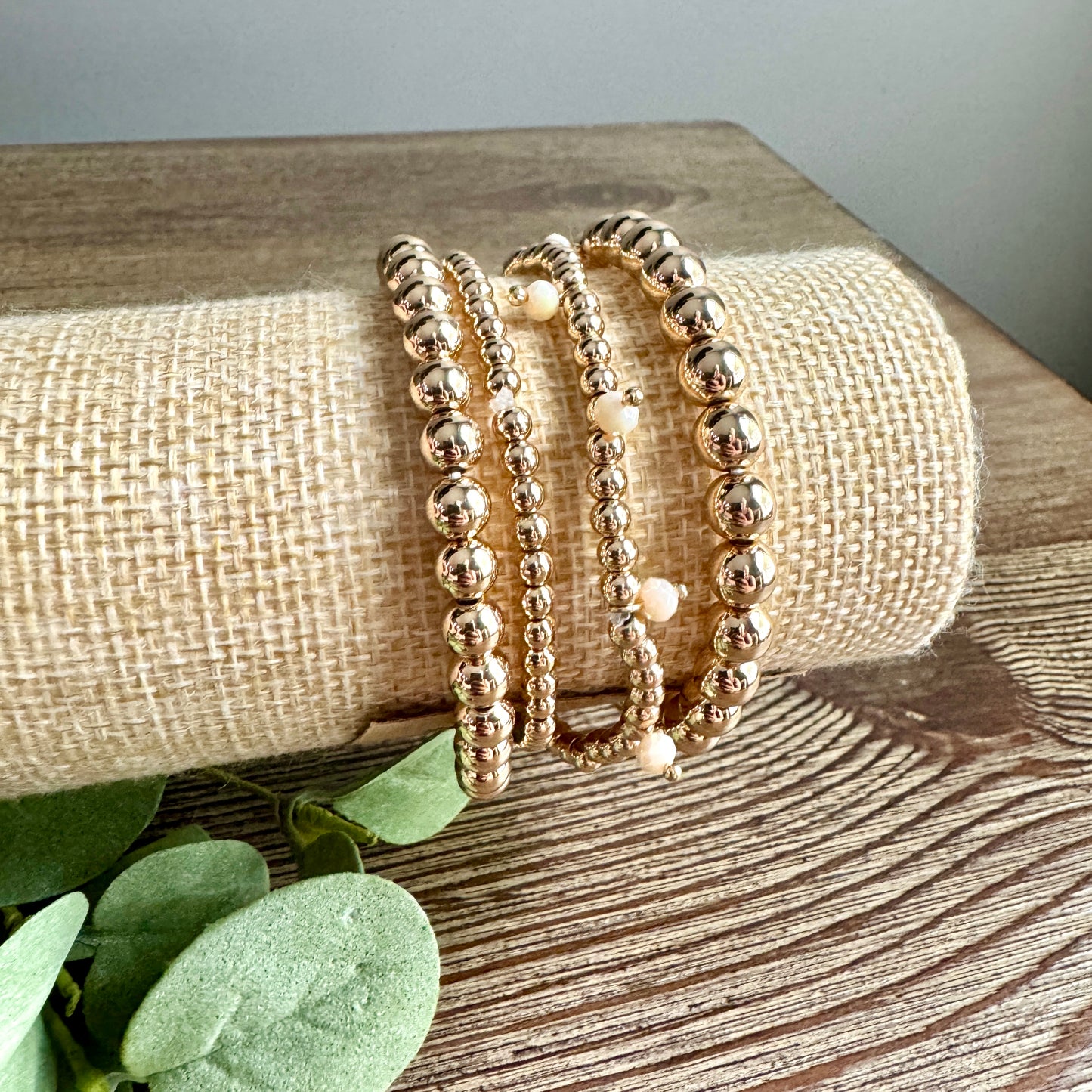 Bracelet Rhinestone And Metallic Beaded Set