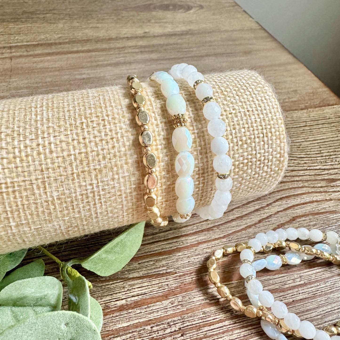 Bracelet Stone And Metallic Beaded Set
