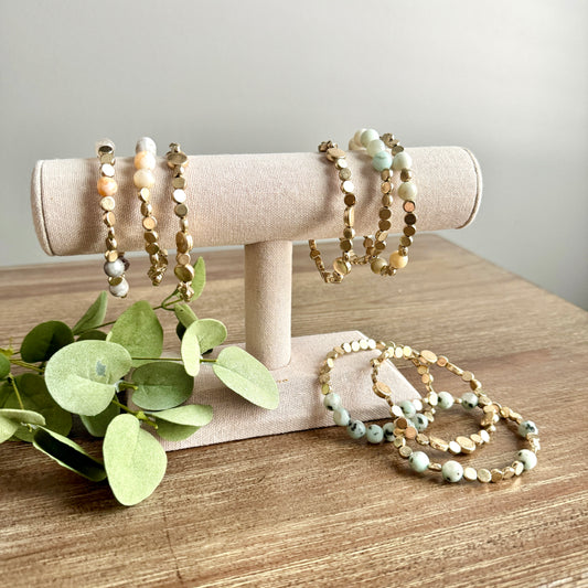 Bracelet Mixed Metallic And Stone Beaded Set - Multiple Colors