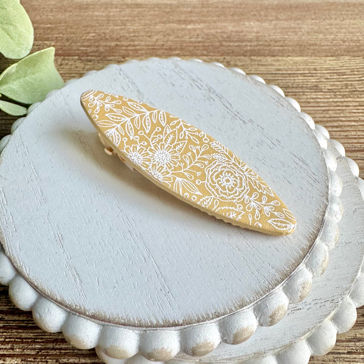 Barrette - Oval Yellow Floral