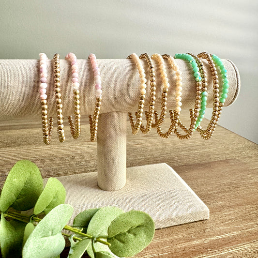 Bracelet Layered Metallic Beaded Set - Multiple Colors