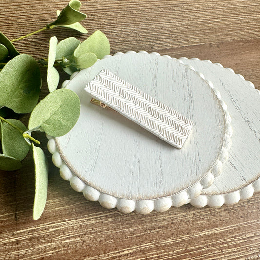 Barrette - White Herringbone 2