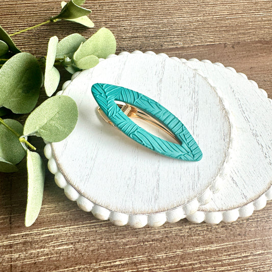 Barrette - Oval Embossed Leaves Teal