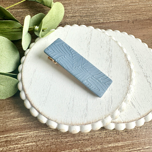 Barrette - Rectangular Blue Leaf Embossed