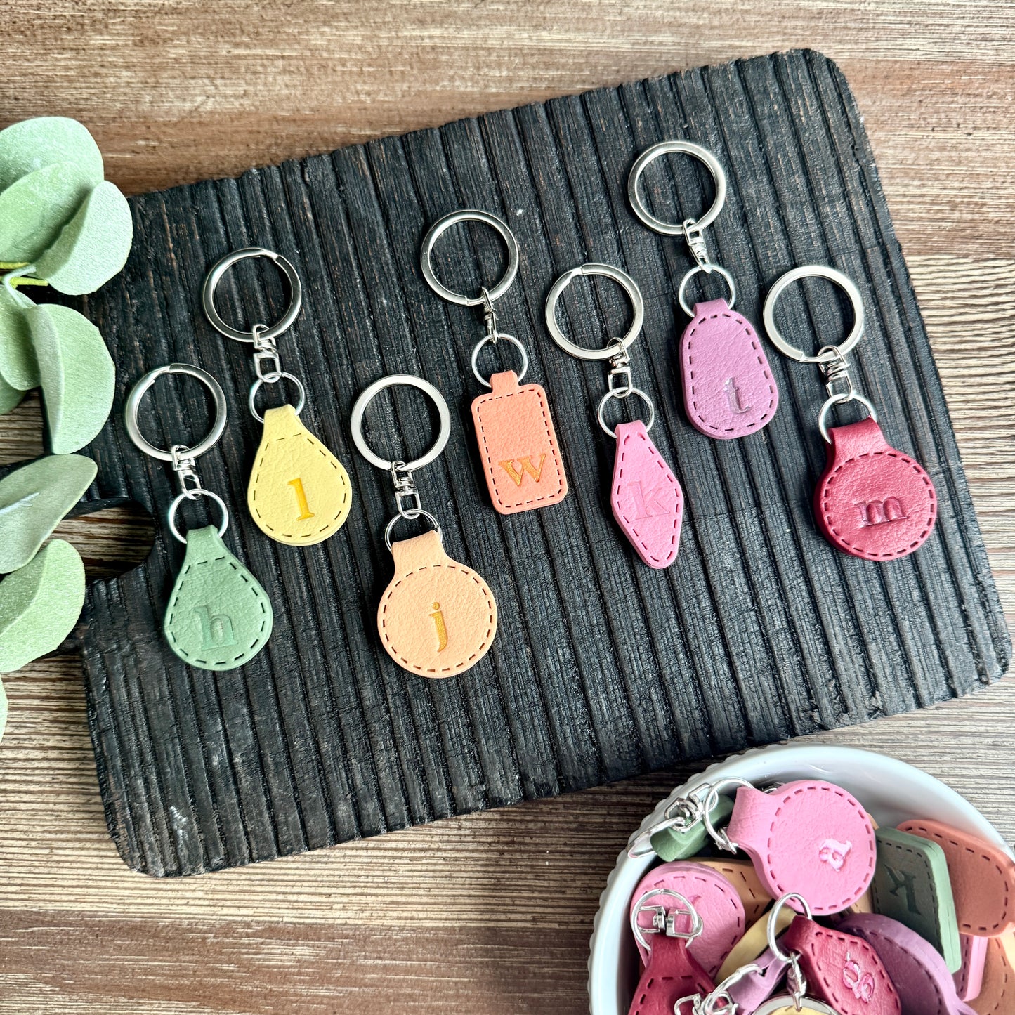 Initial Keychain - Colored Leather