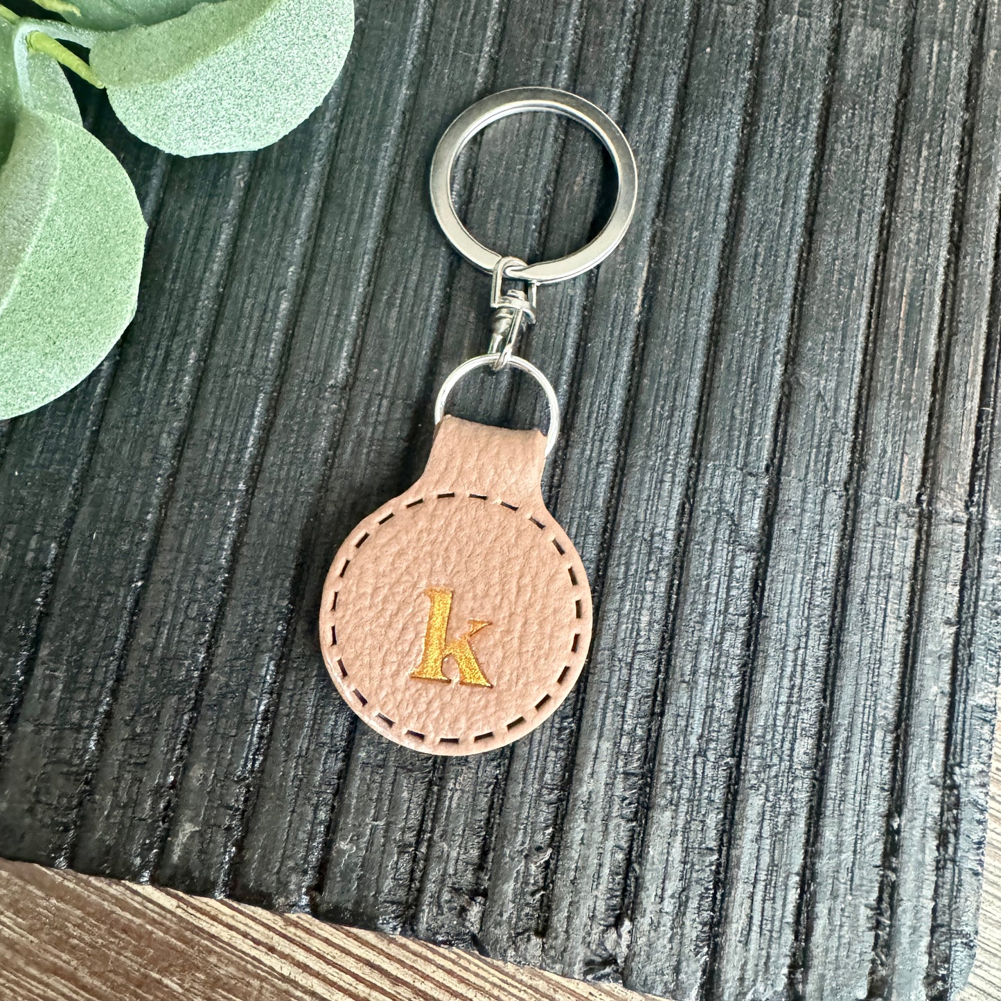 Initial Keychain - Brown Leather