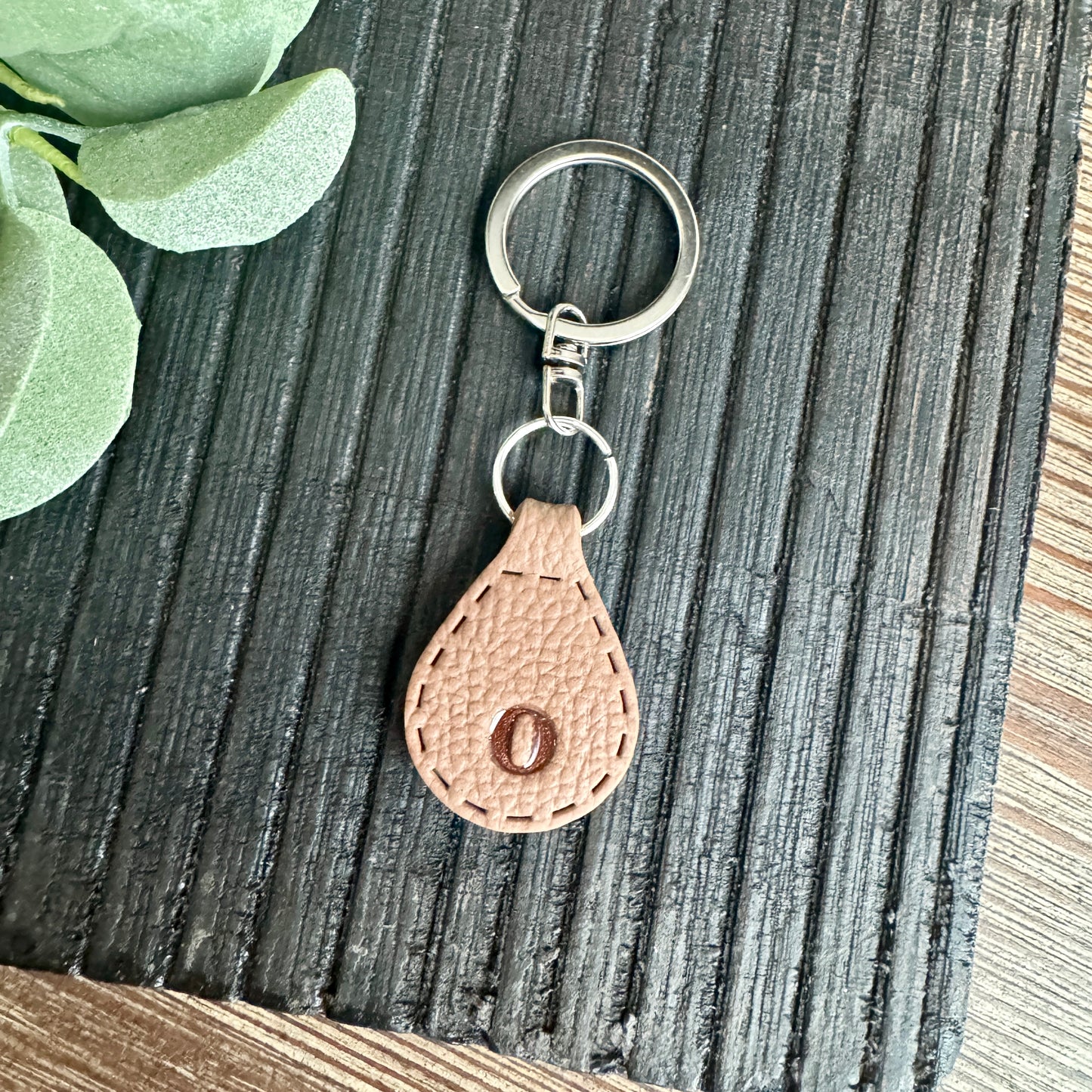 Initial Keychain - Brown Leather