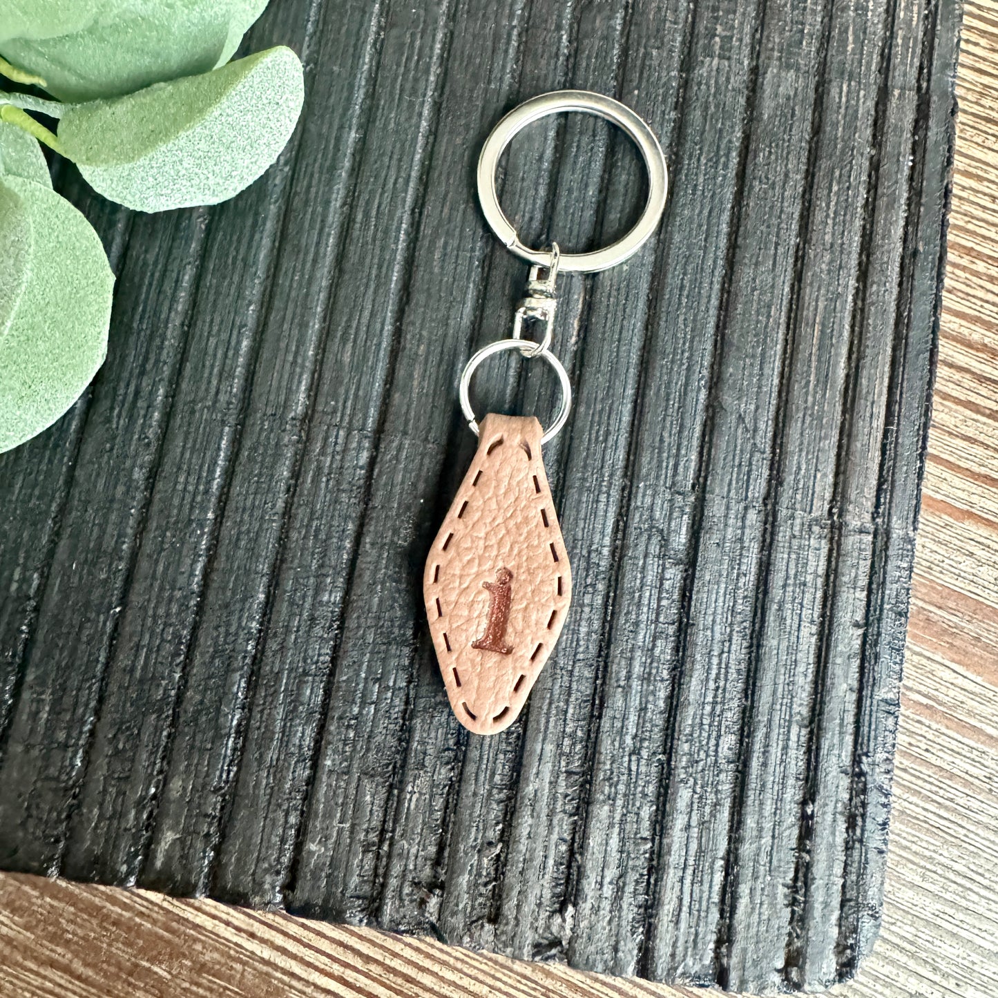 Initial Keychain - Brown Leather