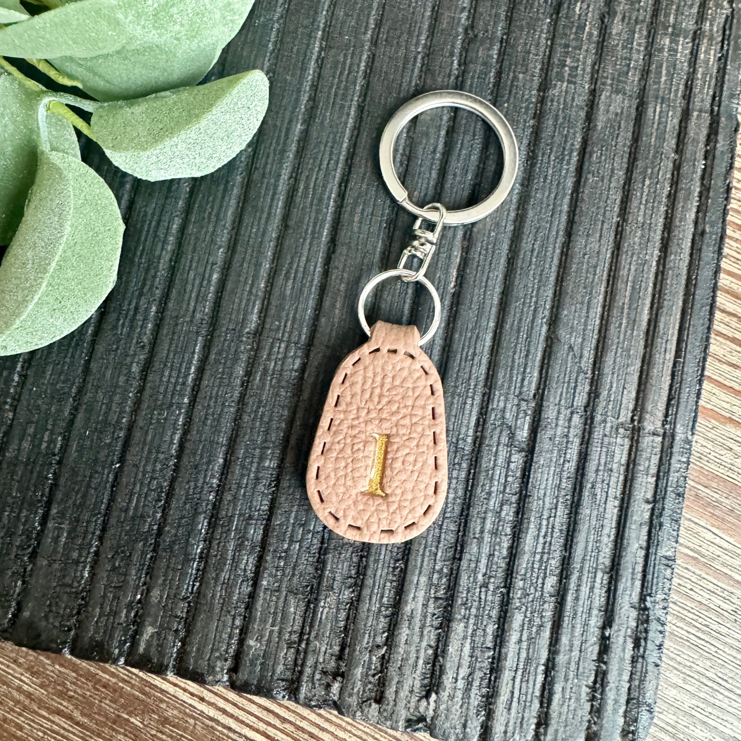 Initial Keychain - Brown Leather