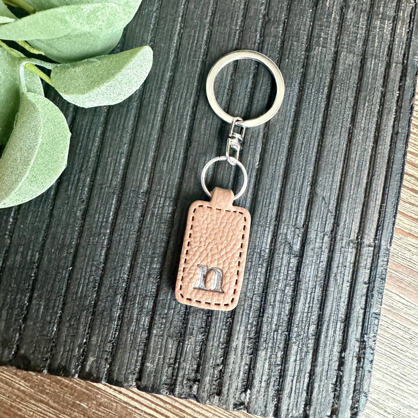 Initial Keychain - Brown Leather