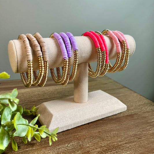 Bracelet Disc Beaded Stackable Set - Multiple Colors