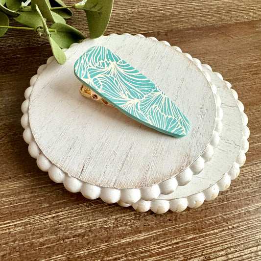 Barrette - Aqua Leaf Print