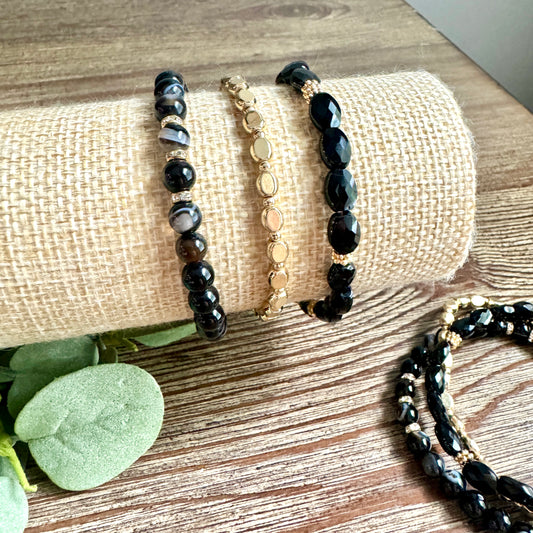 Bracelet Stone And Metallic Beaded Set